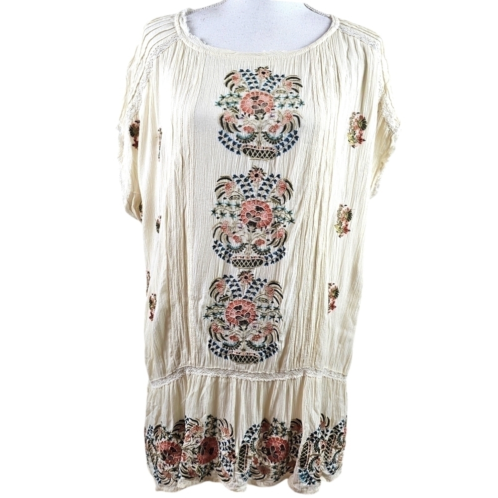 Sundance Boho Embroidered Peasant Tunic Top in L